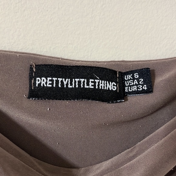 PrettyLittleThing Brown Silky Cowl Neck Spaghetti Strap Bodysuit Size 2 - Picture 6 of 8